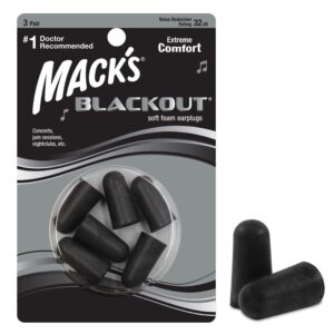 MACK’S #983 BLACKOUT MUSIC FOAM 3 PAIR (SOFT FOAM EAR PLUGS)