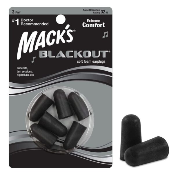 MACK’S #983 BLACKOUT MUSIC FOAM 3 PAIR (SOFT FOAM EAR PLUGS)